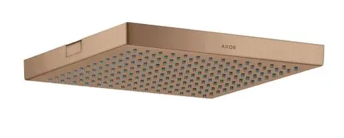 Kopfbrause in rechteckiger Form mit gleichmäßiger Düse und gebürsteter Oberfläche in Rotgold, hergestellt von AXOR.